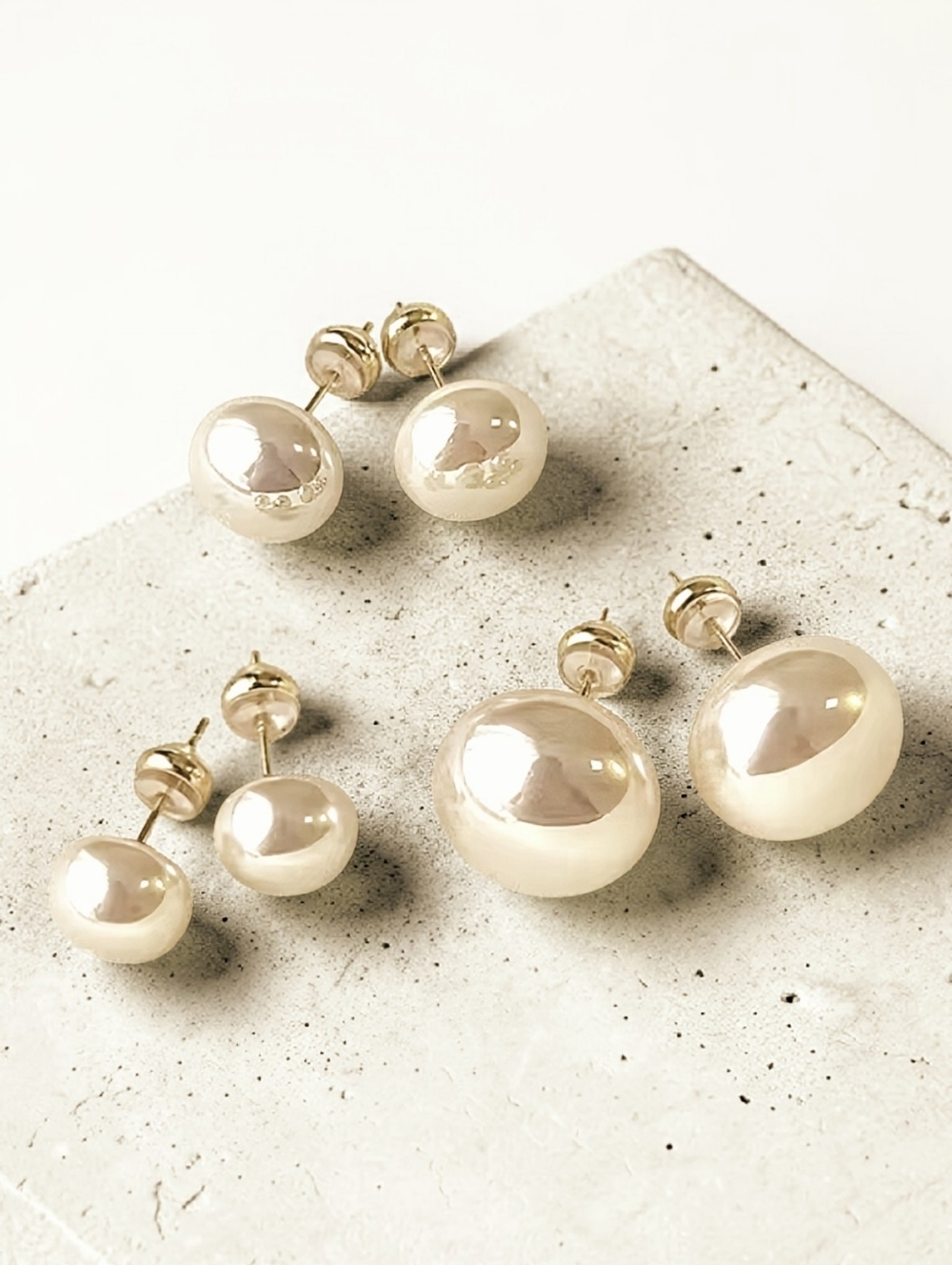 3-Pair Minimalist Faux Pearl Stud Earrings, Elegant Set, NWOT